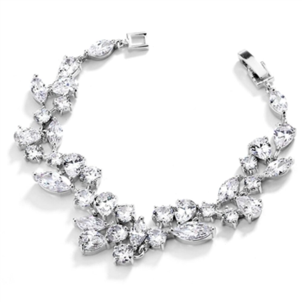 Mariell Mosaic Shaped CZ Wedding Bracelet in Silver Rhodium - 6 1/2" Petite Size